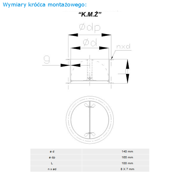 Wymiary króćca montażowego KMZ-140