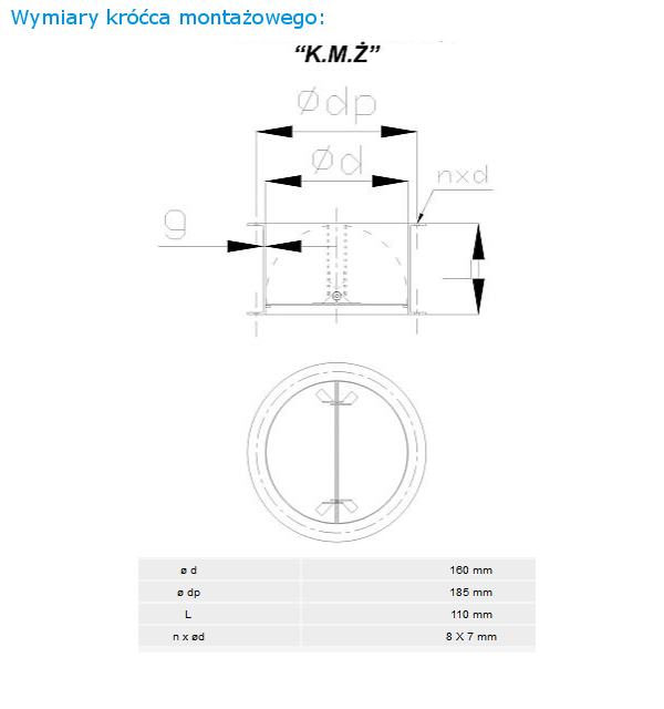 Wymiary króćca montażowego KMZ-160