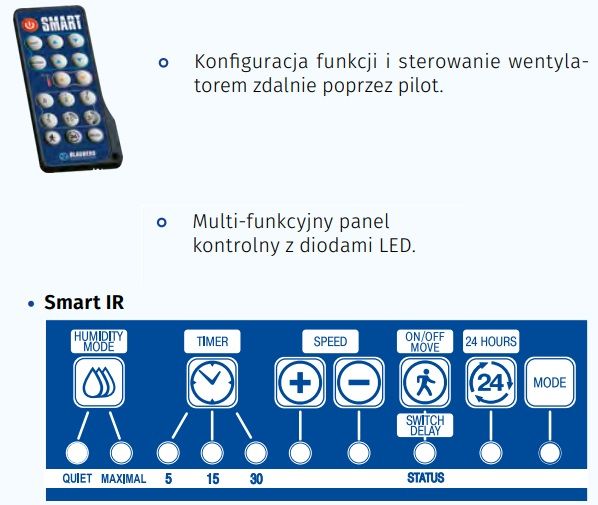 Pilot zdalnego sterowania wentylator SMART IR