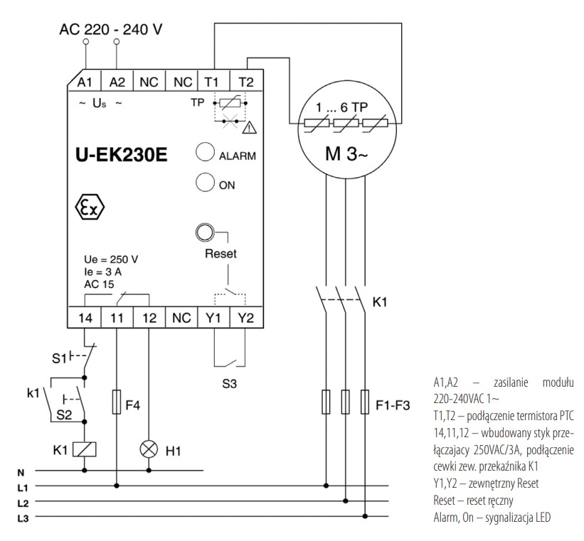 Elektryczny schemat podłączeń przekaźnika U-EK230E