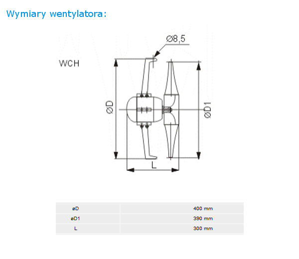Wymiary wentylatora WCH-40 1F