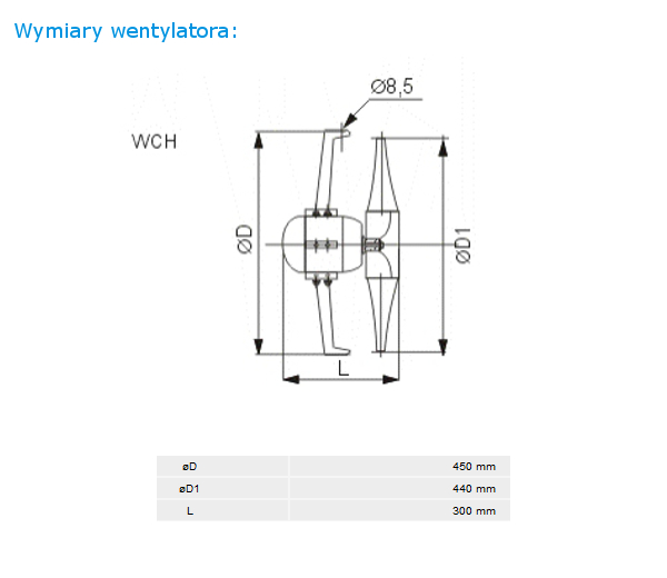 Wymiary wentylatora WCH-45 1F