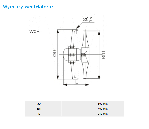 Wymiary wentylatora WCH-50