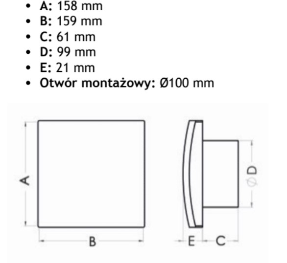 Wymiary wentylatora AERO DK 100HT+