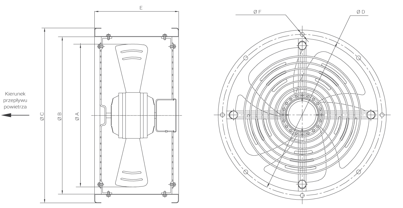 Wymiary wentylatorów Ferono FKO