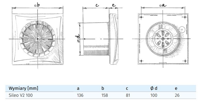 Wymiary wentylatora Blauberg SILEO V2