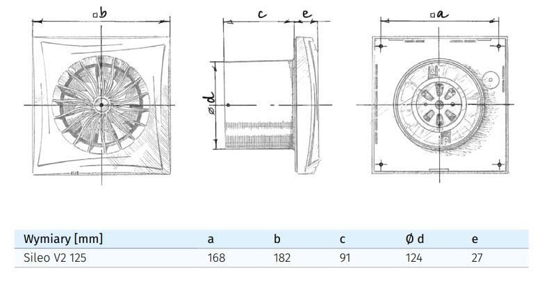 Wymiary wentylatora Blauberg SILEO V2 125