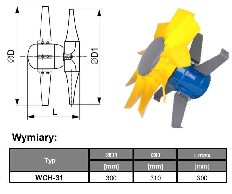 Wymiary wentylatora WCH-31 1F