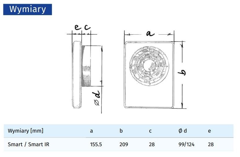 Wymiary wentylatora Blauberg SMART IR