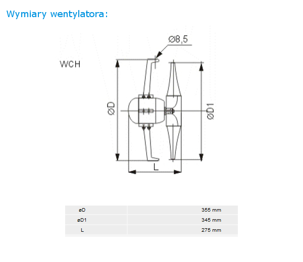 Wymiary wentylatora WCH-35 1F