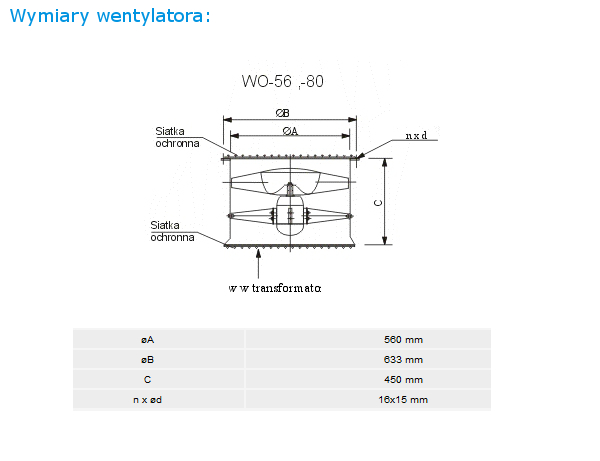 Wymiary wentylatora WO-56 Tr S
